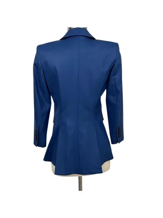 Smythe Hutton Blazer Womens 4 Blue Wool Shawl Lapel Tuxedo One Button Jacket - Picture 4 of 13